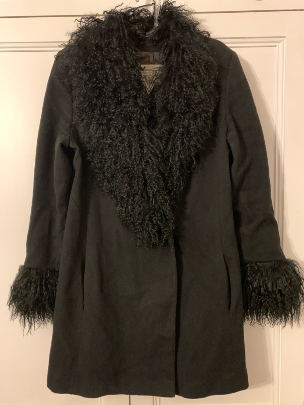 J Percy Marvin Richards wool 90s Penny Lane coat with curly lamb trim